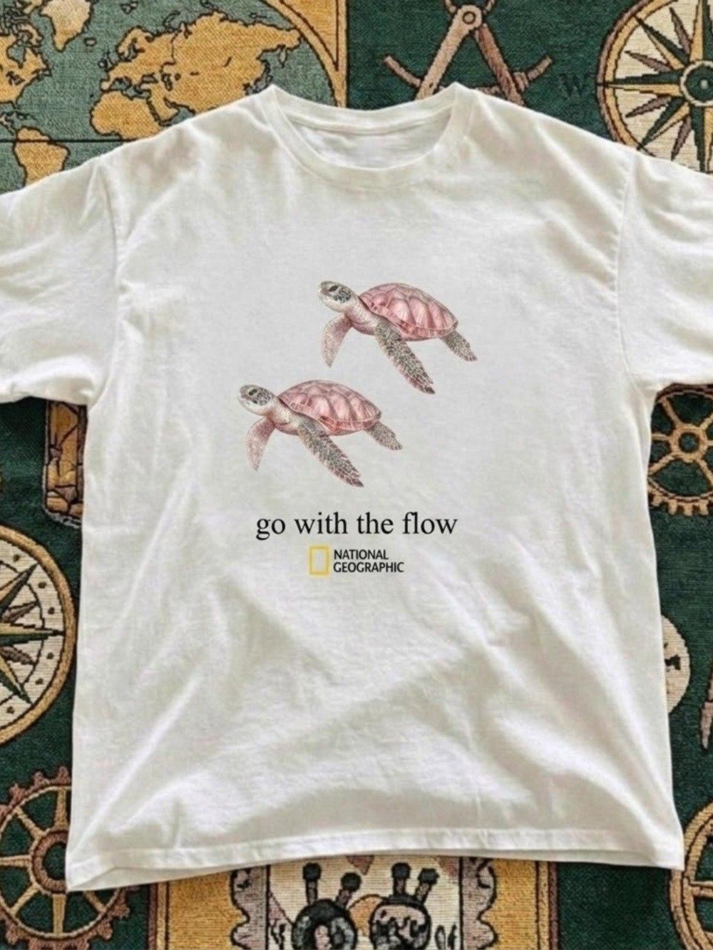 Gildan White Tee with Pink Sea Turtle Graphic
